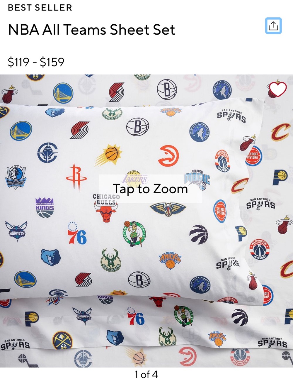 Pottery Barn NBA All Teams Sheet Set - White with Multicolor Logos